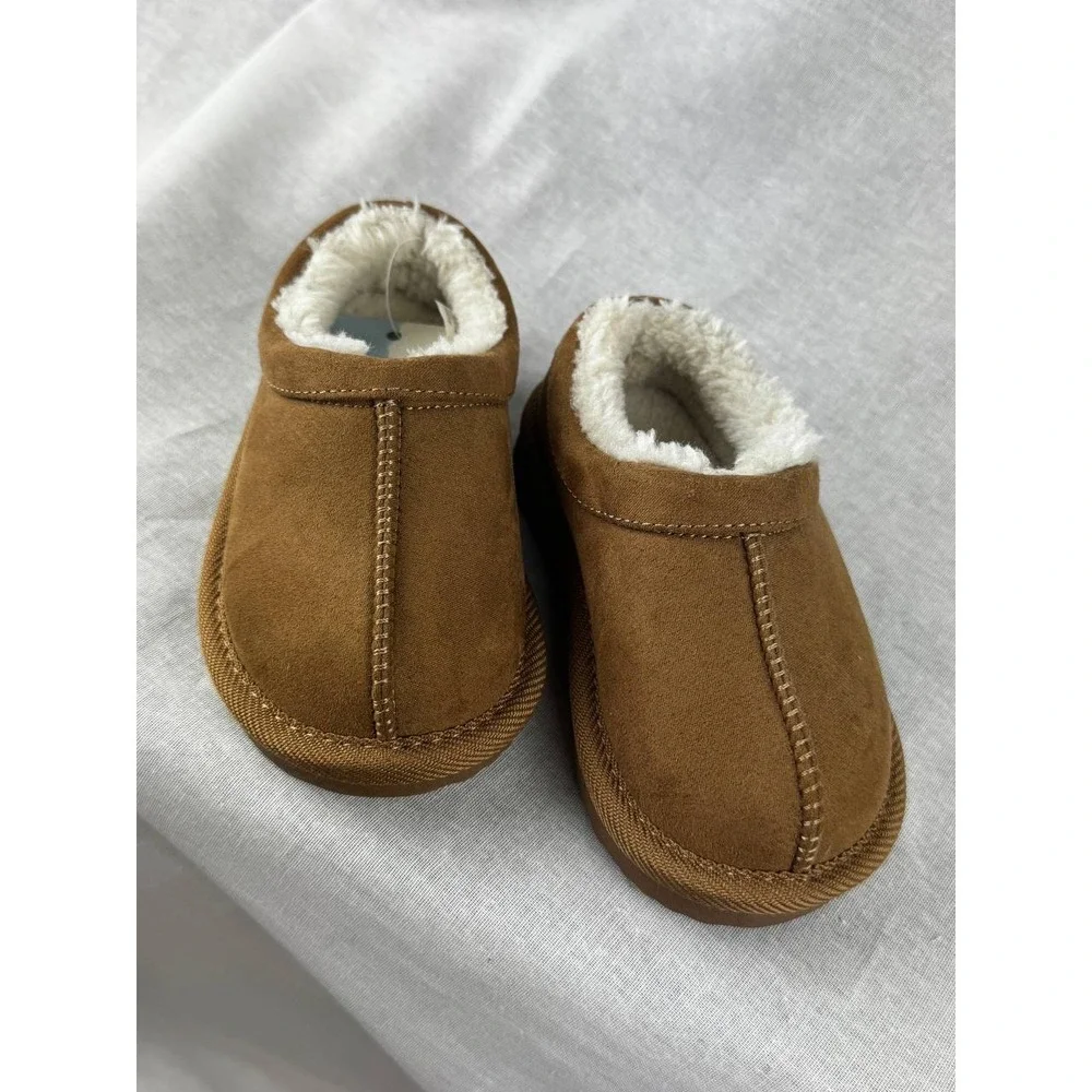 Cat & Jack Toddler Boys Girls Chestnut Faux Suede Fur Lined Slippers Size‎ 6 NEW